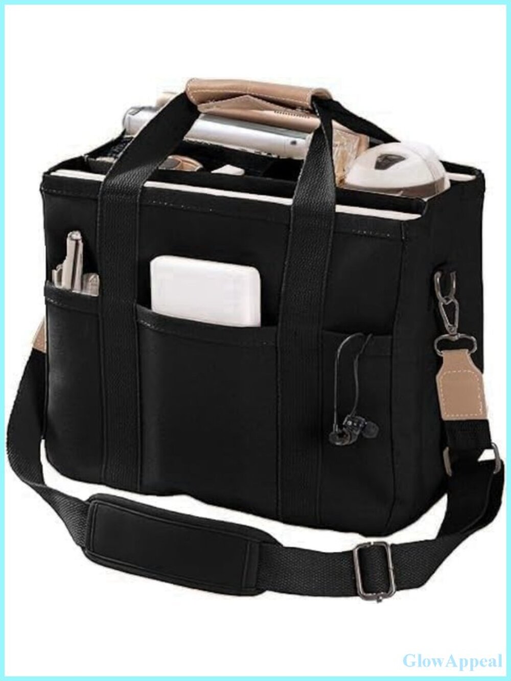 Large Canvas Tote Bag with Pockets Crossbody Shoulder Handbag